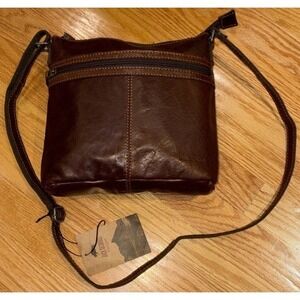 Jack Georges Voyager Brown Hand Stained Buffalo Leather Crossbody Shoulder Bag